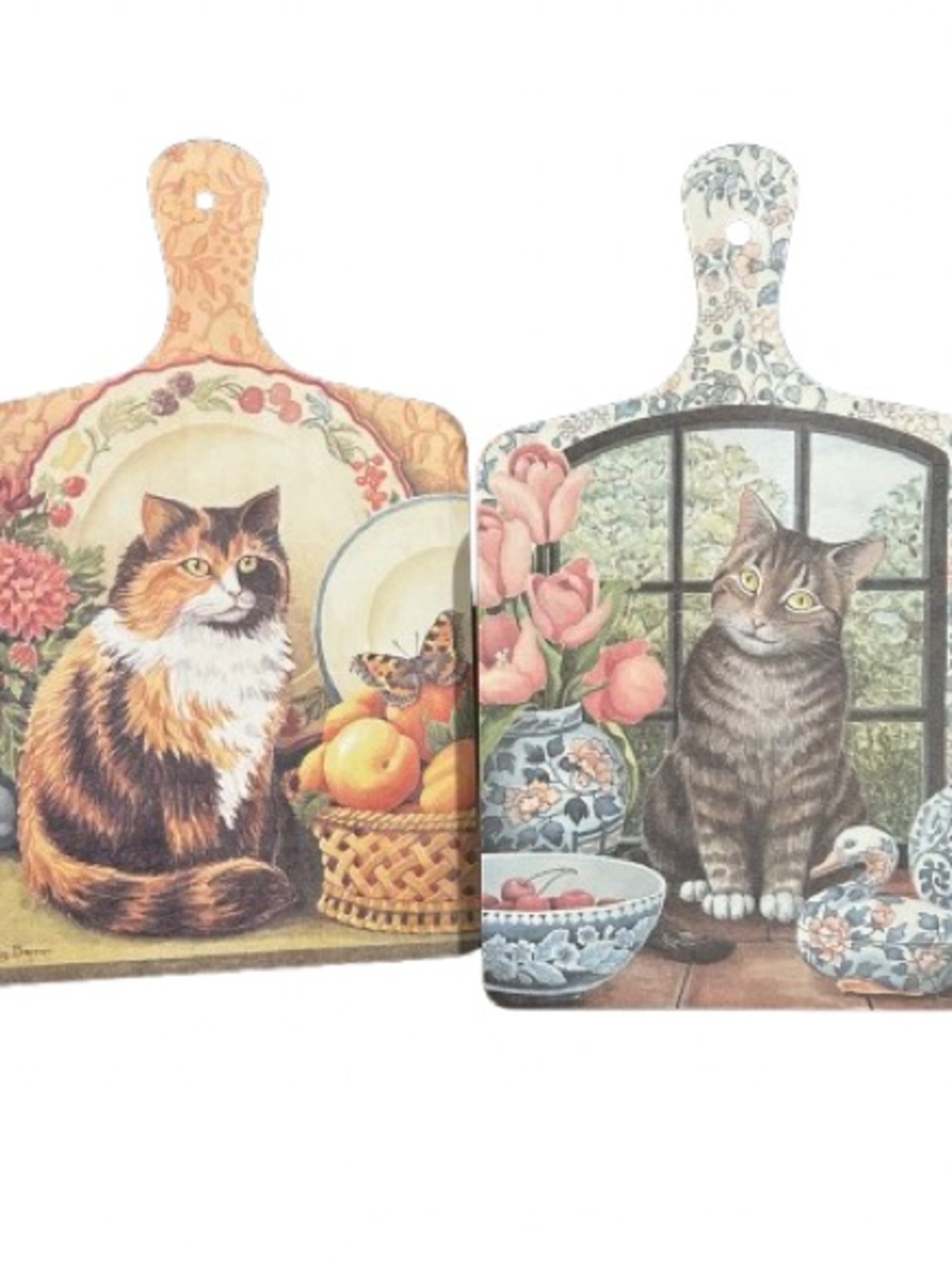 VTG English Cat Very Collectable Chopping Boards Cottagecore Wall Decor Set of 2